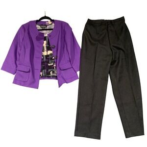 Perceptions Petite‎ Womens 8P 3 Piece Pant Suit Set Purple Jacket Tank Trousers